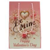 バレンタインデー私のデザインとハート、引用文 ミディアムペーパーバッグ (裏面)