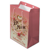 バレンタインデー私のデザインとハート、引用文 ミディアムペーパーバッグ (裏面アングル)