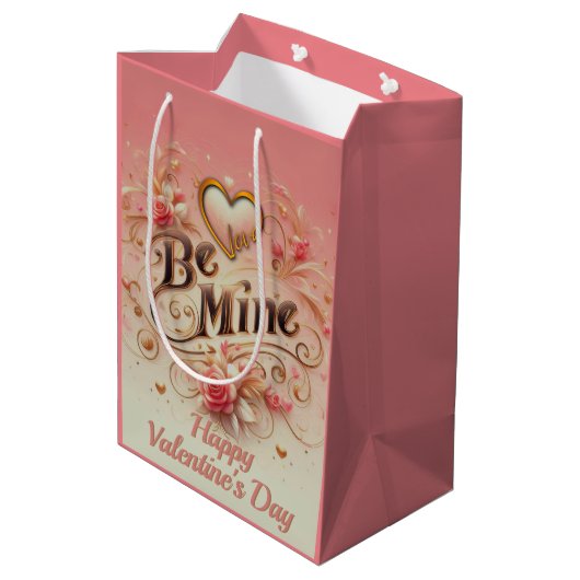 バレンタインデー私のデザインとハート、引用文 ミディアムペーパーバッグ (裏面アングル)