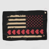 バレンタインデー米国国旗のハート ゴルフタオル (横)