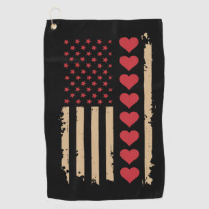 バレンタインデー米国国旗のハート ゴルフタオル