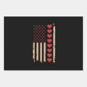 バレンタインデー米国国旗のハート ラッピングペーパーシート (正面)