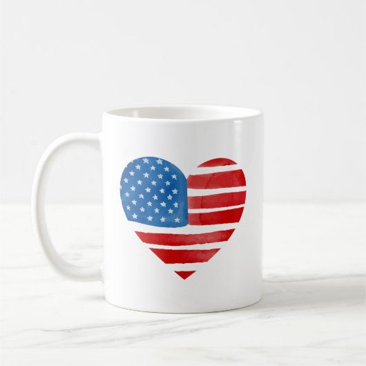 バレンタインデー米国国旗ハート愛国心 コーヒーマグカップ (左)