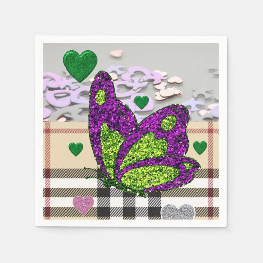 バレンタインデー紙ナプキンスバタフライ スタンダードカクテルナプキン (正面)