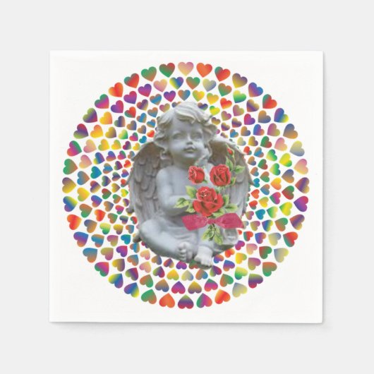 バレンタインデー紙ナプキンス，エンジェル スタンダードカクテルナプキン (正面)