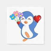 バレンタインデー紙ナプキンズペンギンハート スタンダードカクテルナプキン (正面)