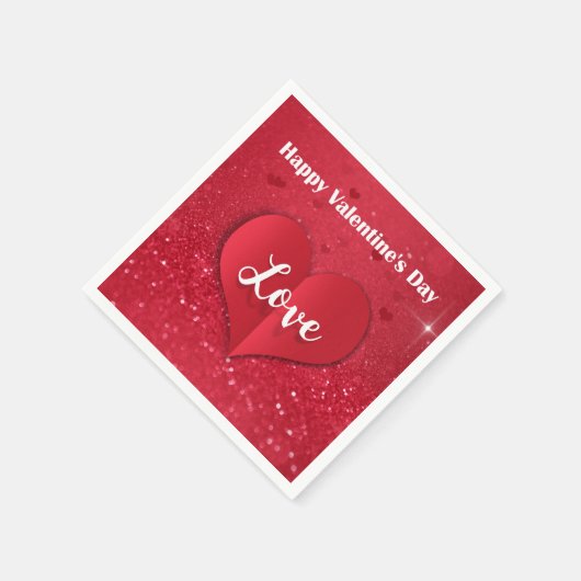 バレンタインデー紙ハートグリッターペーパーナプキン スタンダードカクテルナプキン (角)