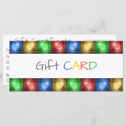 バレンタインデー素朴カラフルハートギフトカード (正面/裏面)