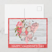 バレンタインデー素朴キュートバニーラビット ポストカード (正面/裏面)