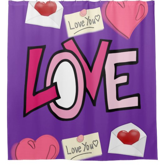 バレンタインデー紫の愛のショーカーテン シャワーカーテン (正面)