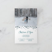 バレンタインデー結婚をテーマにしたティール（緑がかった色）グリーングレーハート 招待状 (内部)