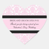 バレンタインデー結婚式の引き出物ラベルピンクダマスク ハートシール (正面)
