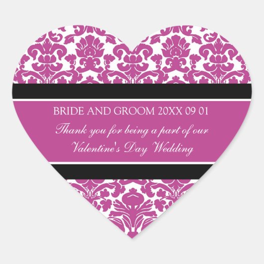 バレンタインデー結婚式の引き出物ラベルピンクダマスク ハートシール (正面)