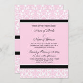 バレンタインデー結婚式招待状ピンクダマスク 招待状 (正面/裏面)