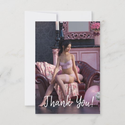 バレンタインデー美しいインランジェリーオンザソファ サンキューカード (正面)