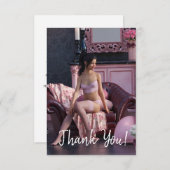 バレンタインデー美しいインランジェリーオンザソファ サンキューカード (正面/裏面)