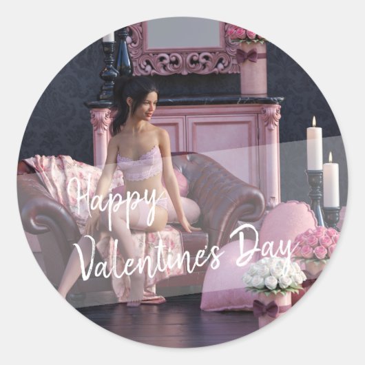 バレンタインデー美しいインランジェリーオンザソファ ラウンドシール (正面)