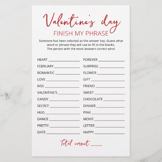 バレンタインデー自分のフレーズを終了する編集可能ゲーム (正面)