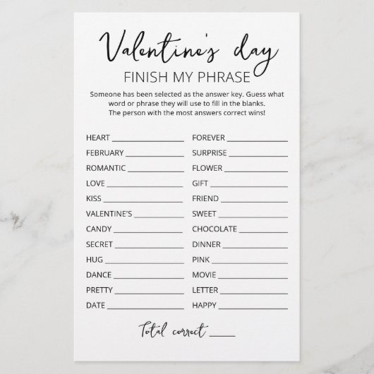 バレンタインデー自分のフレーズを終了する編集可能ゲーム (正面)