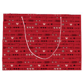 バレンタインデー誕生日ピンク赤いハート矢印 ラージペーパーバッグ (裏面)
