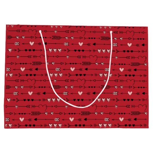 バレンタインデー誕生日ピンク赤いハート矢印 ラージペーパーバッグ (裏面)