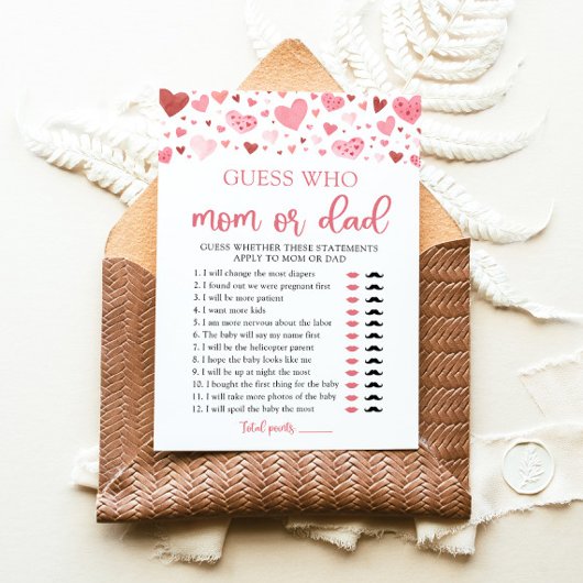 バレンタインデー誰がママまたはパパ赤ちゃんシャワーゲーム 招待状