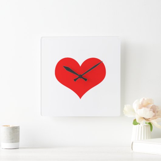 バレンタインデー赤いハートかわいいホワイトカスタムギフト スクエア壁時計 (ホーム)