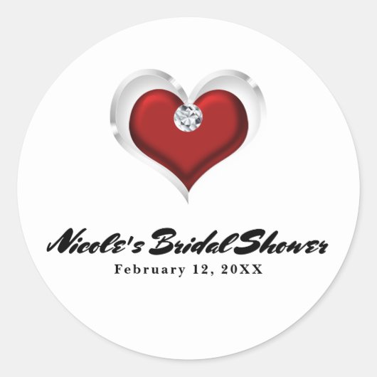 バレンタインデー赤いハートウィズダイヤモンドシックパーティー ラウンドシール (正面)