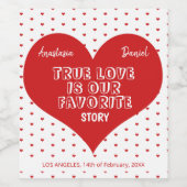 バレンタインデー赤いハートエレガントモダンカップル ワインラベル (シングルラベル)