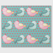 バレンタインデー赤いハートオングリーンキュートラブバード ラッピングペーパー (フラット)