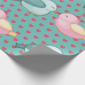 バレンタインデー赤いハートオングリーンキュートラブバード ラッピングペーパー (角)