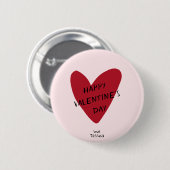 バレンタインデー赤いハートオンザピンク 缶バッジ (正面&裏面)
