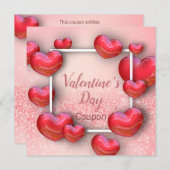 バレンタインデー赤いハートグリッタークーポンカード シーズンカード (正面/裏面)