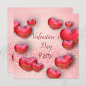 バレンタインデー赤いハートグリッターパーティー 招待状 (正面/裏面)