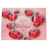 バレンタインデー赤いハートグリッターラージ抱き枕 ラージペーパーバッグ (正面)