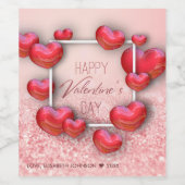 バレンタインデー赤いハートグリッター – ワインラベル (シングルラベル)