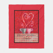 バレンタインデー赤いハートコーヒーカップ フリースブランケット (正面)