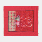 バレンタインデー赤いハートコーヒーカップ フリースブランケット (正面(横))