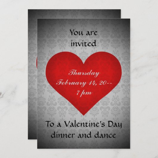 バレンタインデー赤いハートディナーパーティー5 x 7 招待状 (正面/裏面)