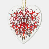 バレンタインデー赤いハートトライバルタトゥー セラミックオーナメント (左)