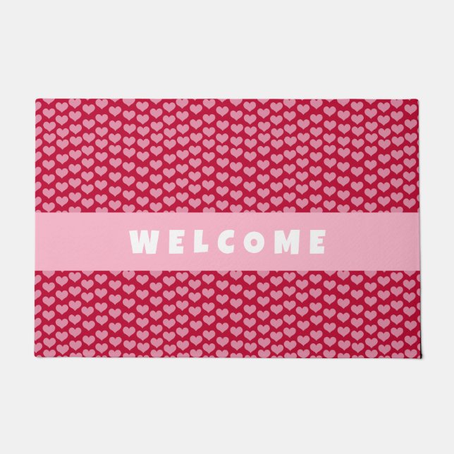 バレンタインデー赤いハートパタパーソナライズされたーン ドアマット (正面)