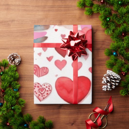 バレンタインデー赤いハートラッピング紙 ラッピングペーパー (クリスマスギフト)