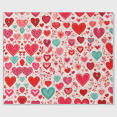 バレンタインデー赤いハートラッピング紙 ラッピングペーパー (フラット)