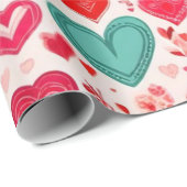 バレンタインデー赤いハートラッピング紙 ラッピングペーパー (ロールコーナー)