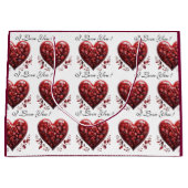 バレンタインデー赤いハート愛する ラージペーパーバッグ (正面)