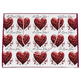 バレンタインデー赤いハート愛する ラージペーパーバッグ