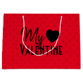 バレンタインデー赤いハート書道デザイン ラージペーパーバッグ (正面)