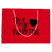 バレンタインデー赤いハート書道デザイン ラージペーパーバッグ (裏面)