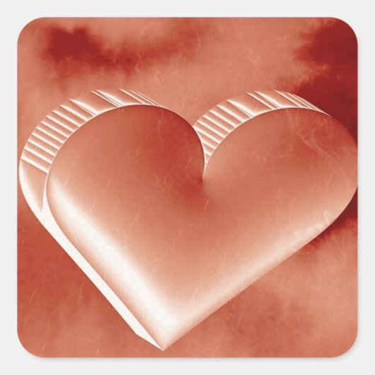 バレンタインデー赤いハート3D水彩画 スクエアシール (正面)