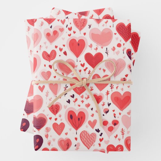 バレンタインデー赤とピンクハート ラッピングペーパーシート (インサイチュ)